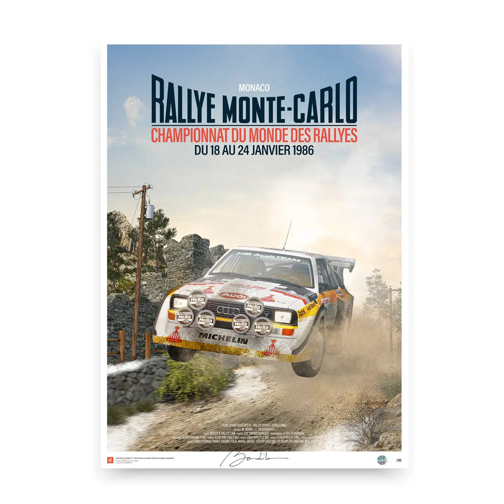Poster Audi Quattro S1 Rallye Monte-Carlo 1986 Jump - Edition Limitée Exclusive Edition carsandme.com