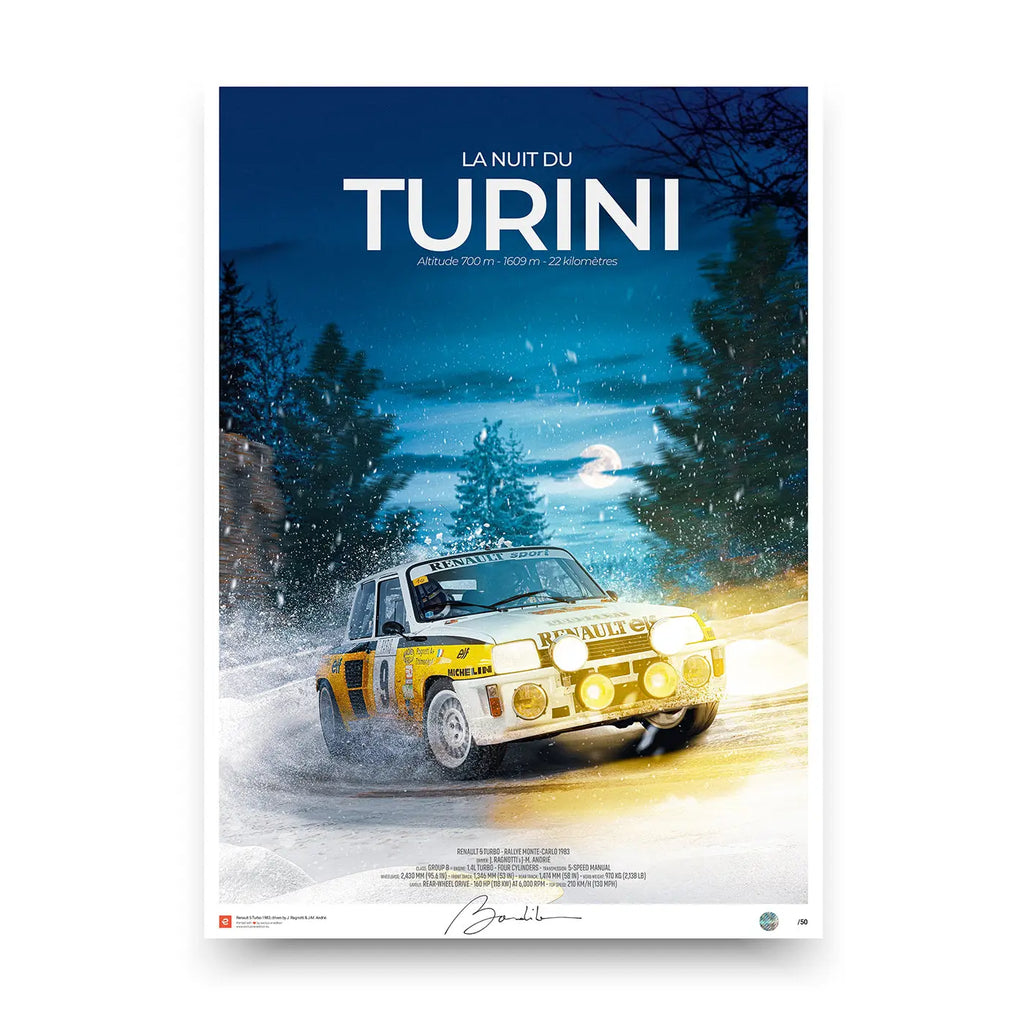 Poster Renault 5 Turbo La nuit du Turini 1983 – Edition limitée Exclusive Edition carsandme.com