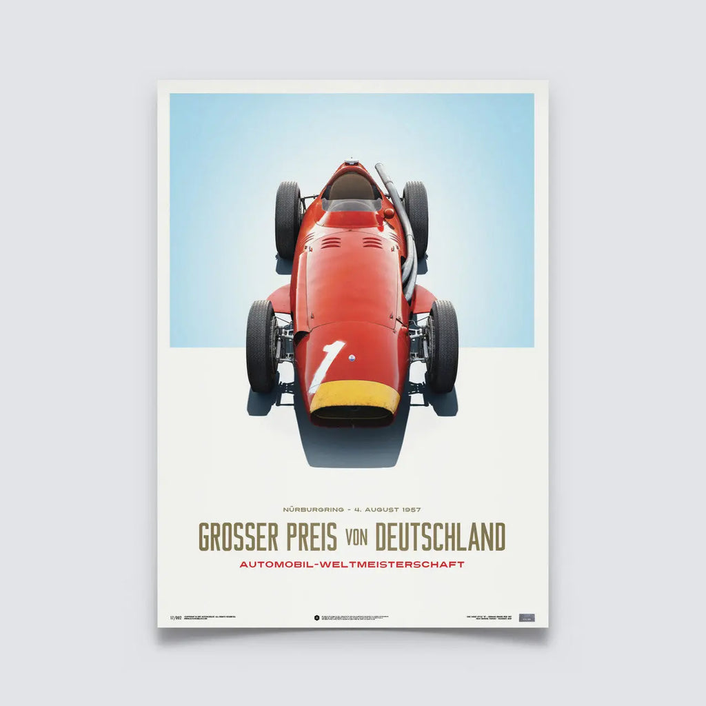 Poster Maserati 250F Juan Manuel Fangio GP d'Allemagne Rouge - Edition limitée