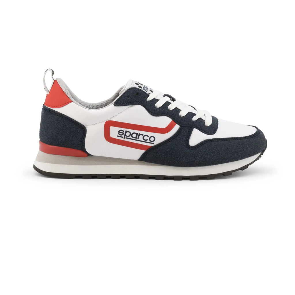 Sneakers Sparco Flag blanc bleu et rouge style streetwear au look vintage, vue de profil droit