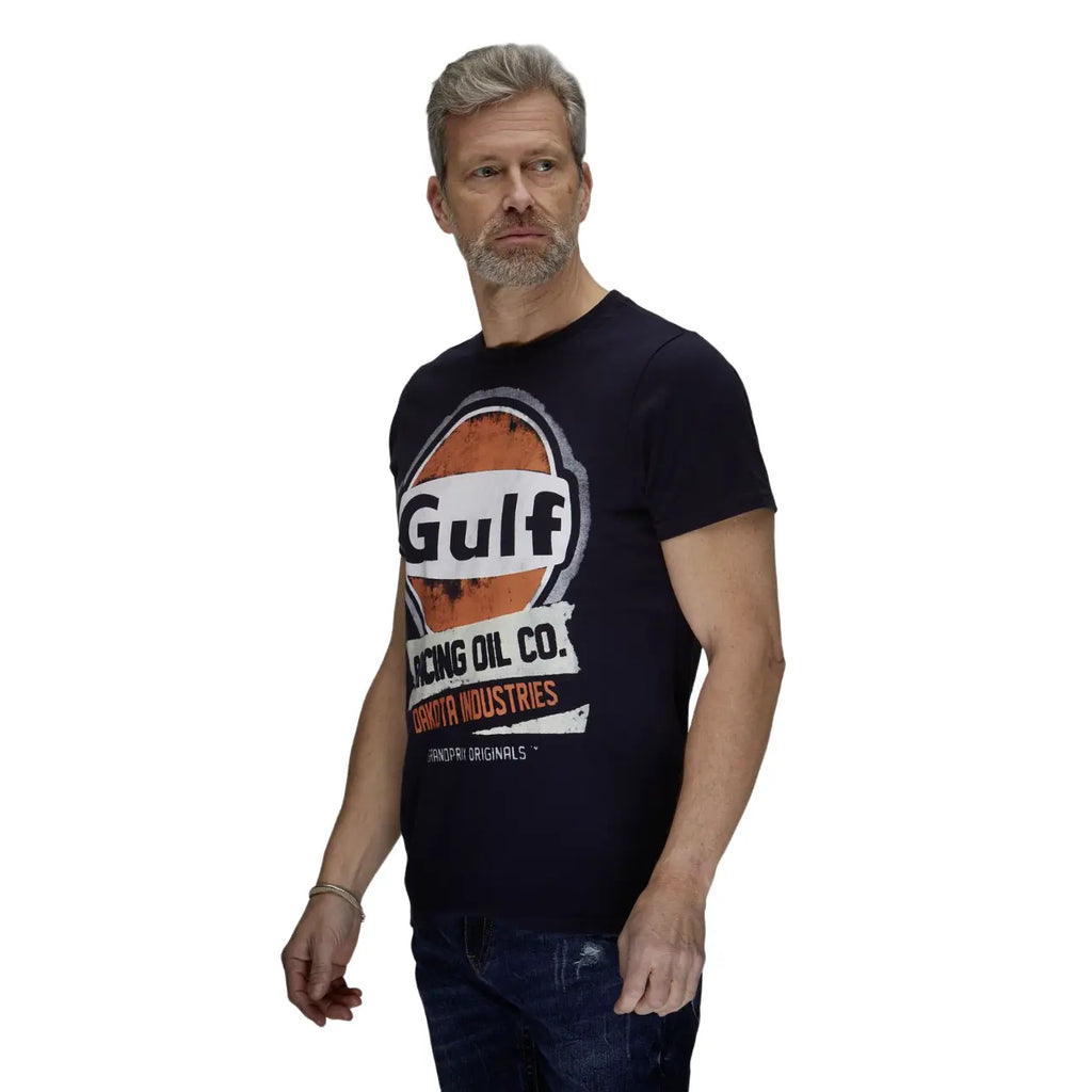 Gulf T-Shirt Manches Courtes Oil Racing Bleu Marine | Cars and Me