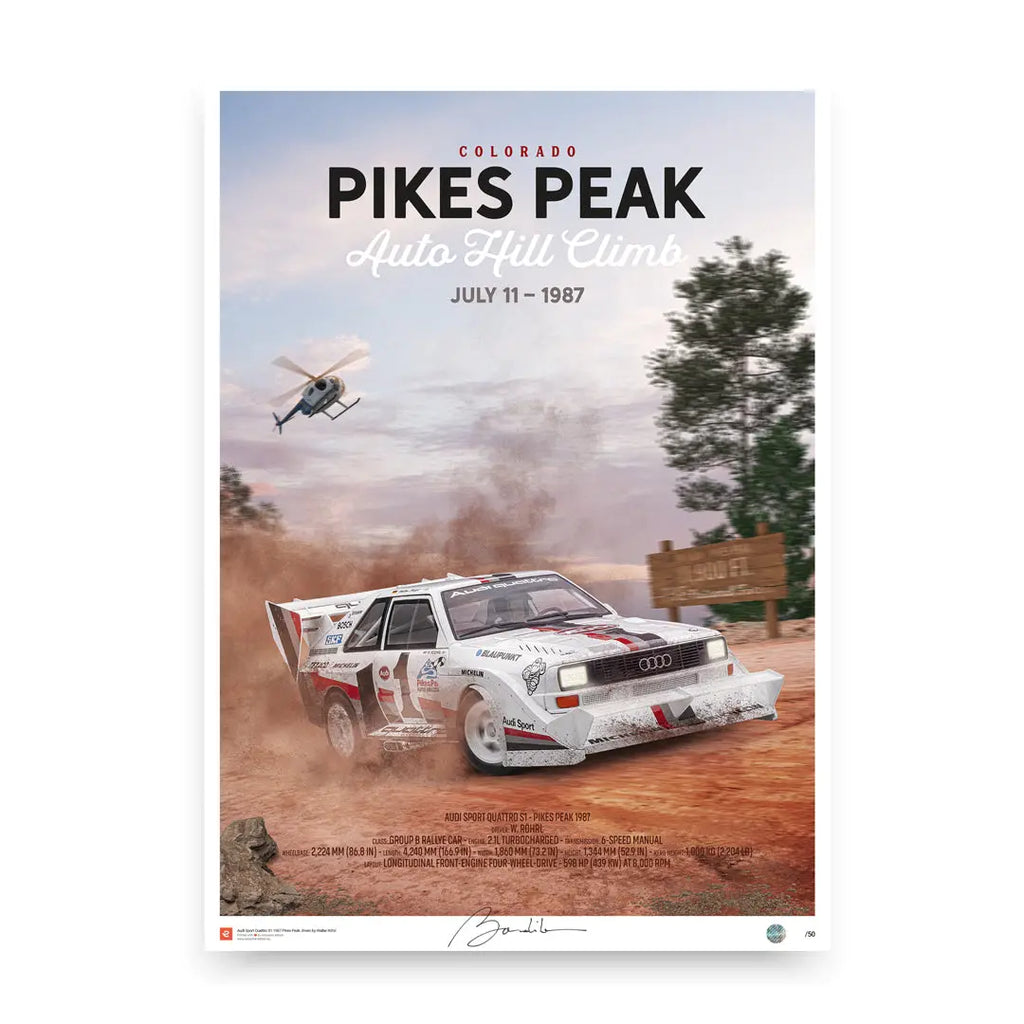 Poster Audi Quattro S1 Pikes Peak 1987 - Edition Limitée Exclusive Edition carsandme.com