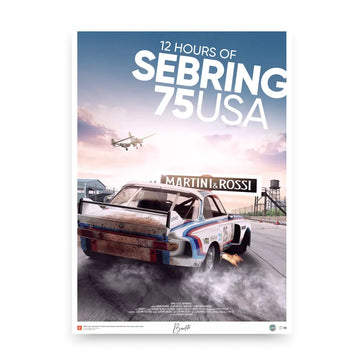 Poster BMW CSL 3.0 12h of Sebring 1975 Drift - Edition Limitée Exclusive Edition carsandme.com