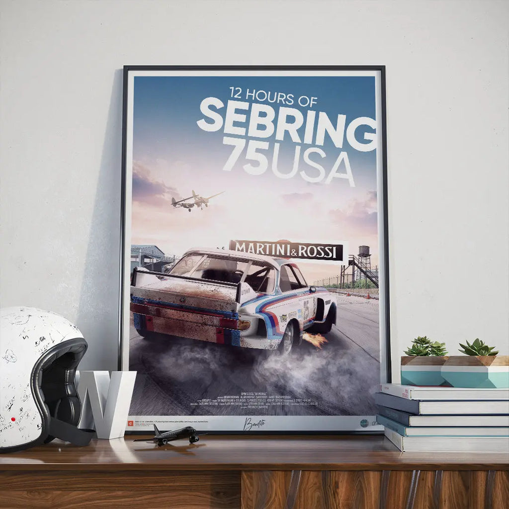 Poster BMW CSL 3.0 12h of Sebring 1975 Drift - Edition Limitée Exclusive Edition carsandme.com