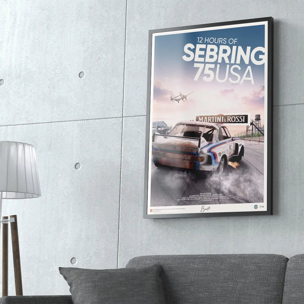 Poster BMW CSL 3.0 12h of Sebring 1975 Drift - Edition Limitée Exclusive Edition carsandme.com