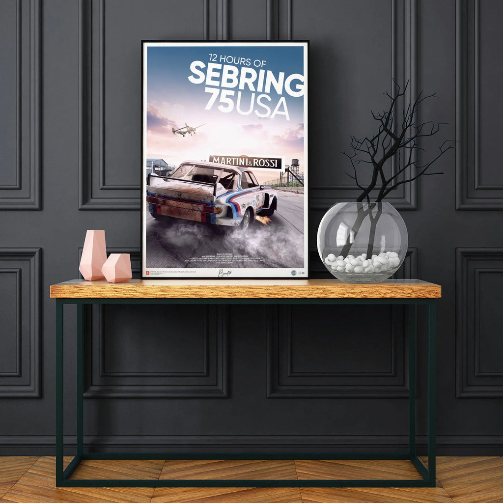 Poster BMW CSL 3.0 12h of Sebring 1975 Drift - Edition Limitée Exclusive Edition carsandme.com