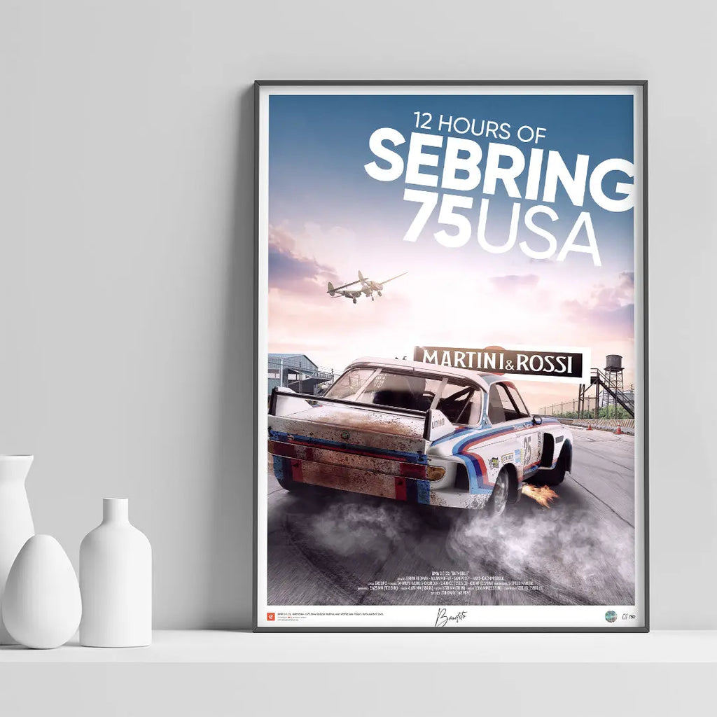 Poster BMW CSL 3.0 12h of Sebring 1975 Drift - Edition Limitée Exclusive Edition carsandme.com