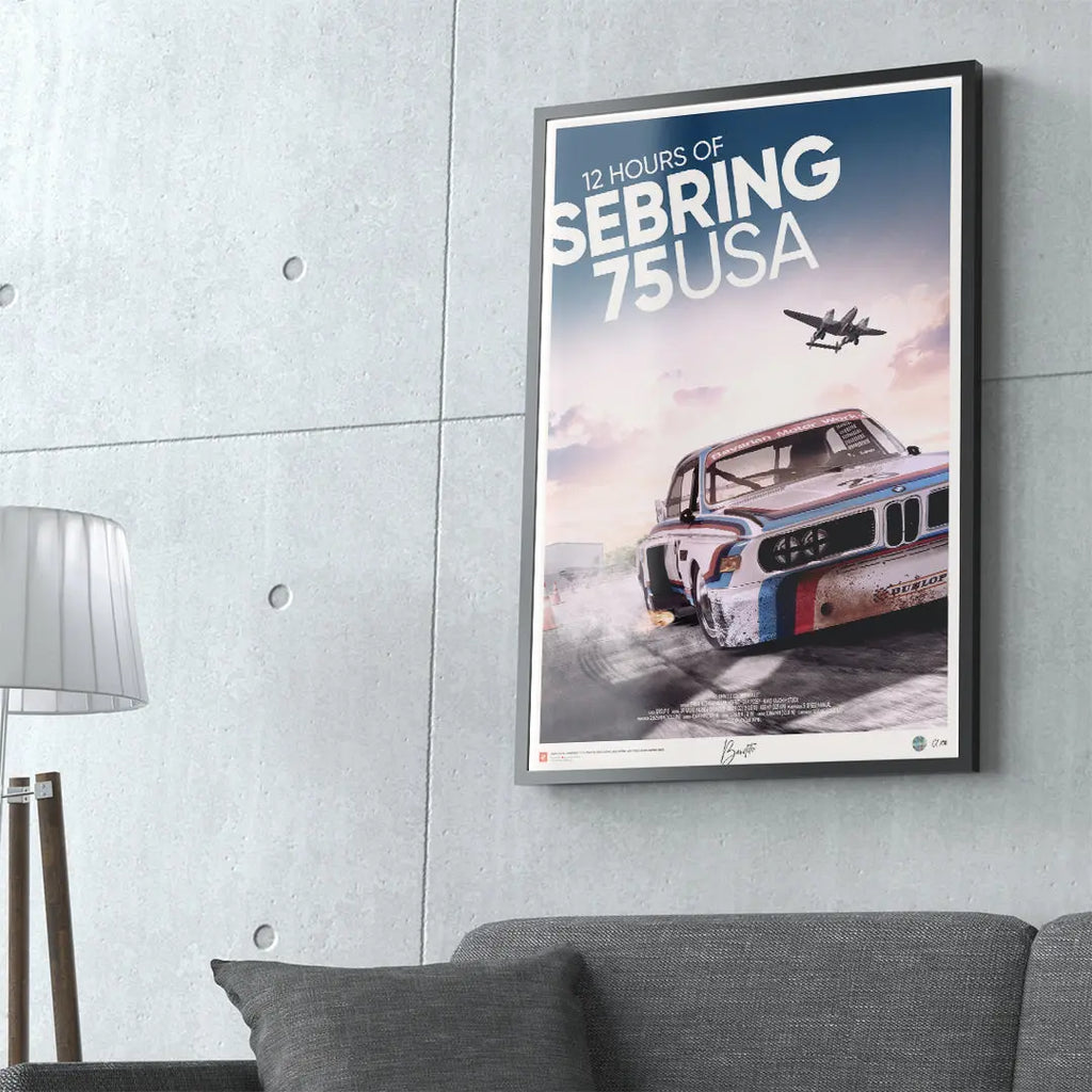 Poster BMW CSL 3.0 12h of Sebring 1975 Face – Edition Limitée Exclusive Edition carsandme.com