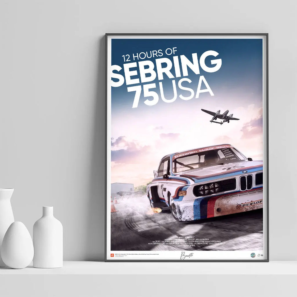 Poster BMW CSL 3.0 12h of Sebring 1975 Face – Edition Limitée Exclusive Edition carsandme.com