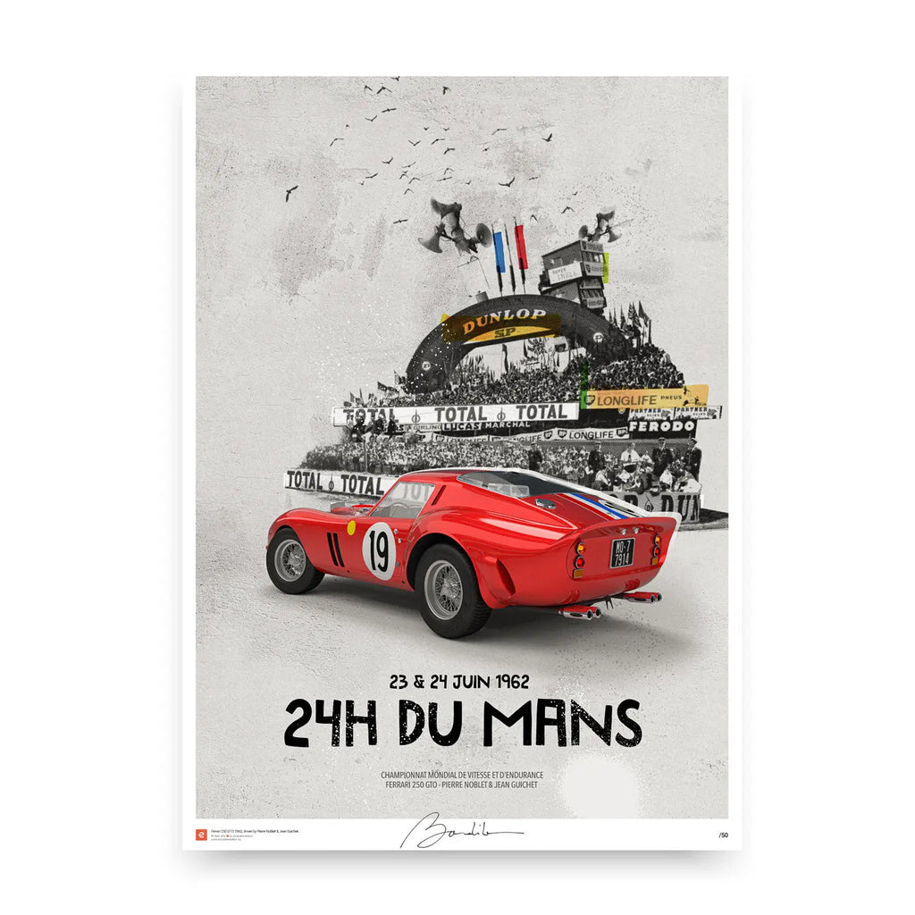 Poster Ferrari 250 GTO Le Mans 1962 - Edition Limitée Exclusive Edition carsandme.com