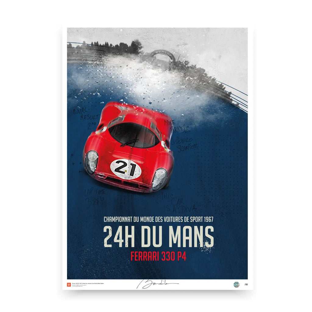 Poster Ferrari 330 P4 24h du Mans 1967 - Edition Limitée Exclusive Edition carsandme.com