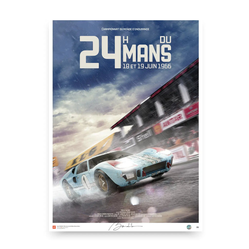Poster Ford GT40 MK2 24h du Mans 1966 Tribune - Edition Limitée Exclusive Edition carsandme.com