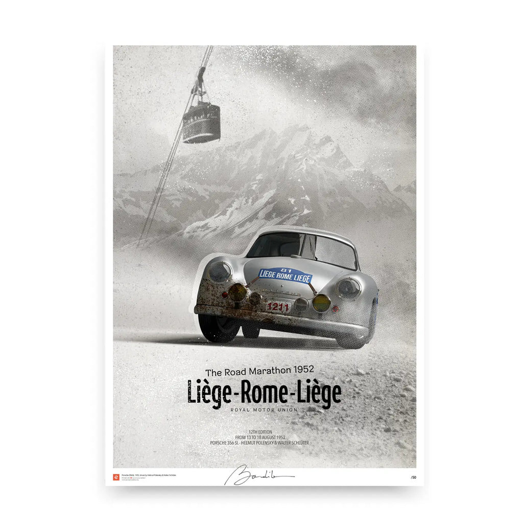 Poster Porsche 356SL Liège-Rome-Liège 1952 - Edition Limitée Exclusive Edition carsandme.com