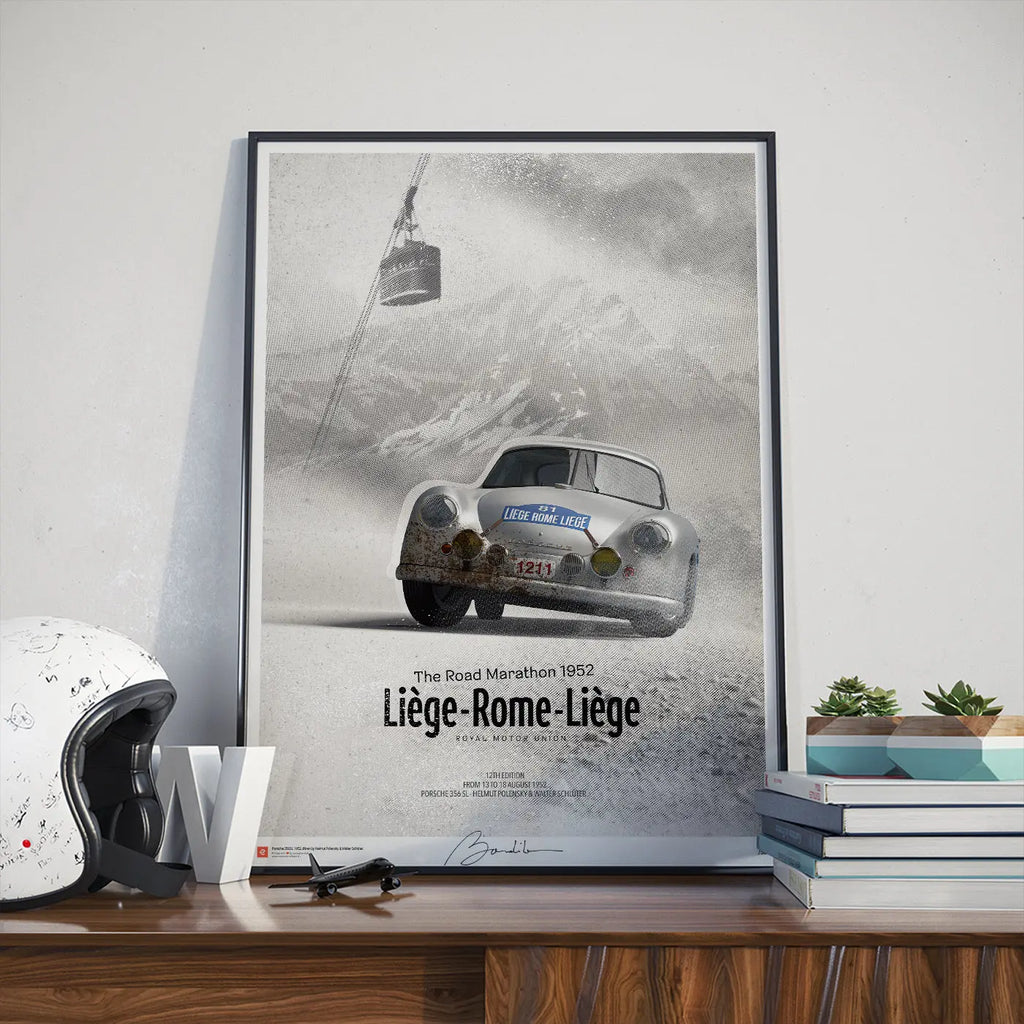 Poster Porsche 356SL Liège-Rome-Liège 1952 - Edition Limitée Exclusive Edition carsandme.com