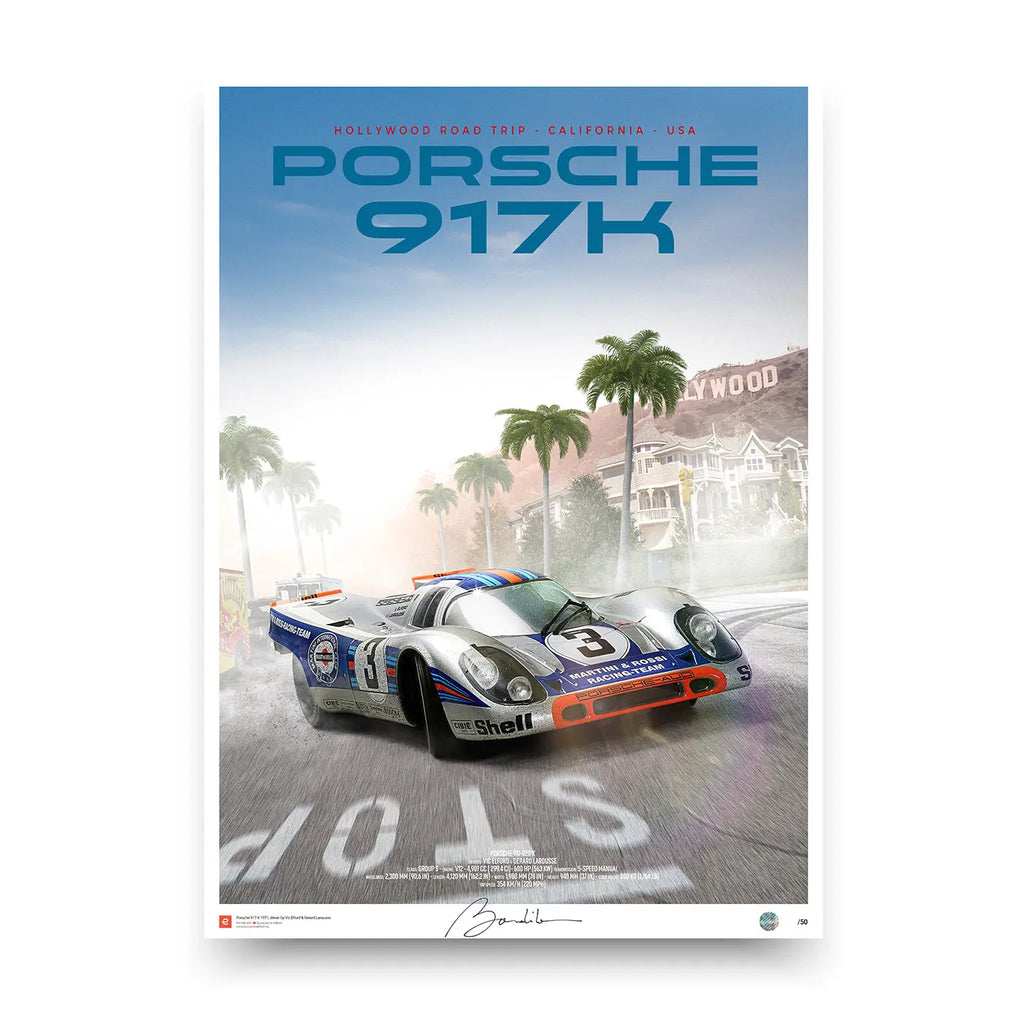 Poster Porsche 917 K Hollywood Road trip – Edition Limitée Exclusive Edition carsandme.com