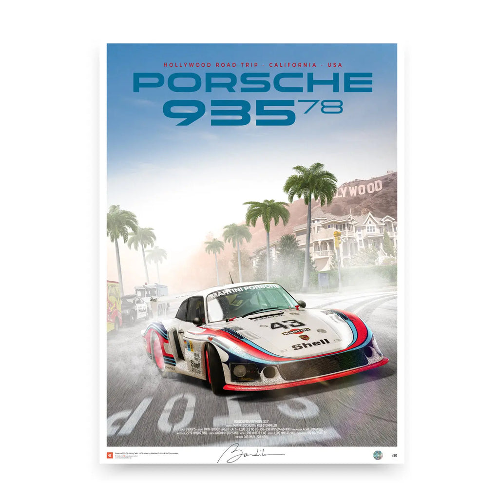 Poster Porsche 935-78 Moby Dick Hollywood Road trip - Edition Limitée Exclusive Edition carsandme.com