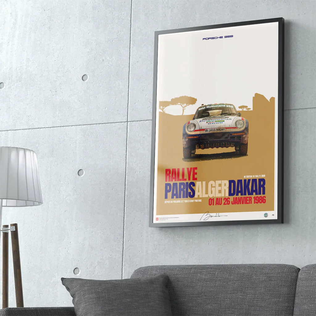 Poster Porsche 959 Paris Dakar 1986 Face - Edition Limitée Exclusive Edition carsandme.com