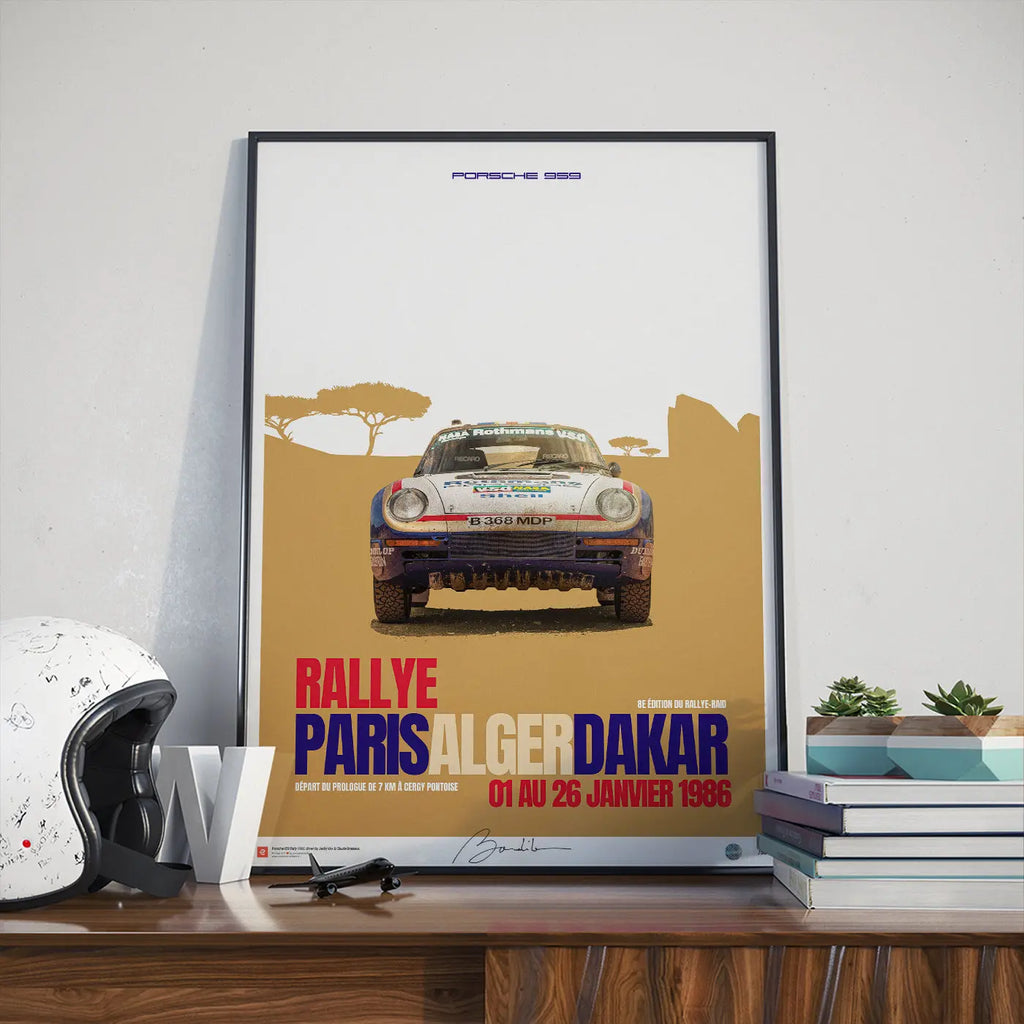 Poster Porsche 959 Paris Dakar 1986 Face - Edition Limitée Exclusive Edition carsandme.com