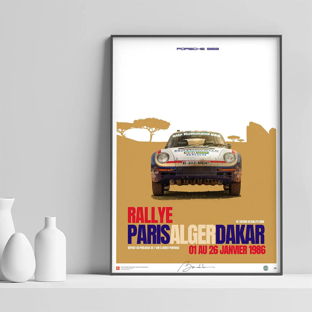 Poster Porsche 959 Paris Dakar 1986 Face - Edition Limitée Exclusive Edition carsandme.com