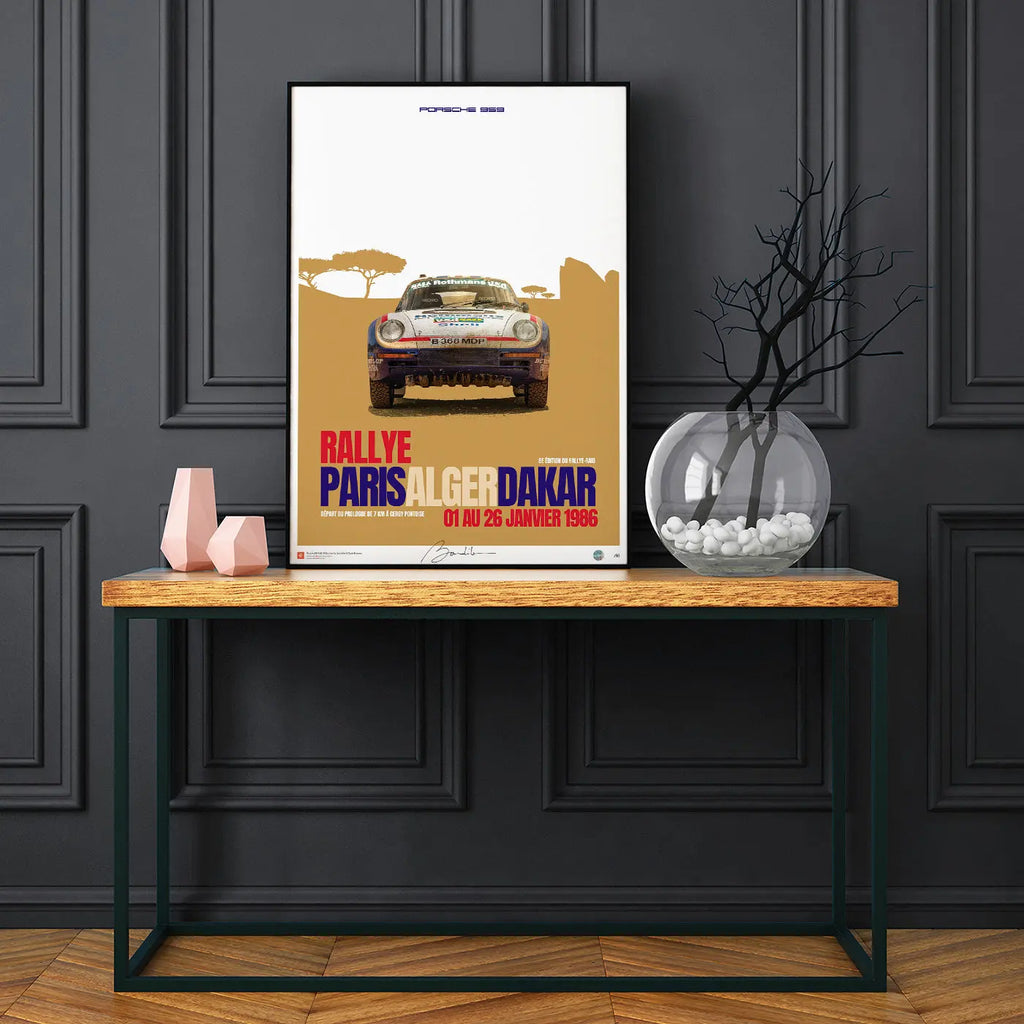 Poster Porsche 959 Paris Dakar 1986 Face - Edition Limitée Exclusive Edition carsandme.com
