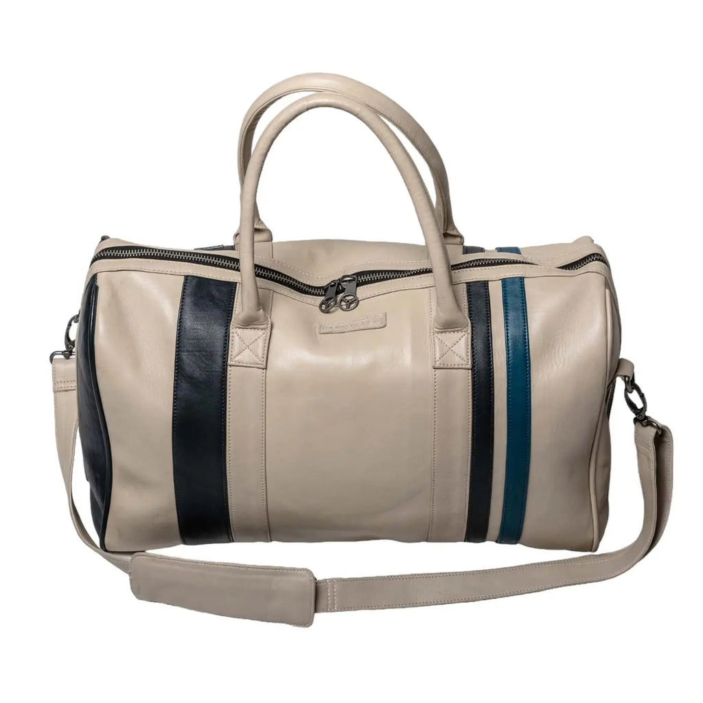 Sac de voyage en cuir Ari Vatanen Pikes Peak 48h Ecru Classic Legend Motors carsandme.com