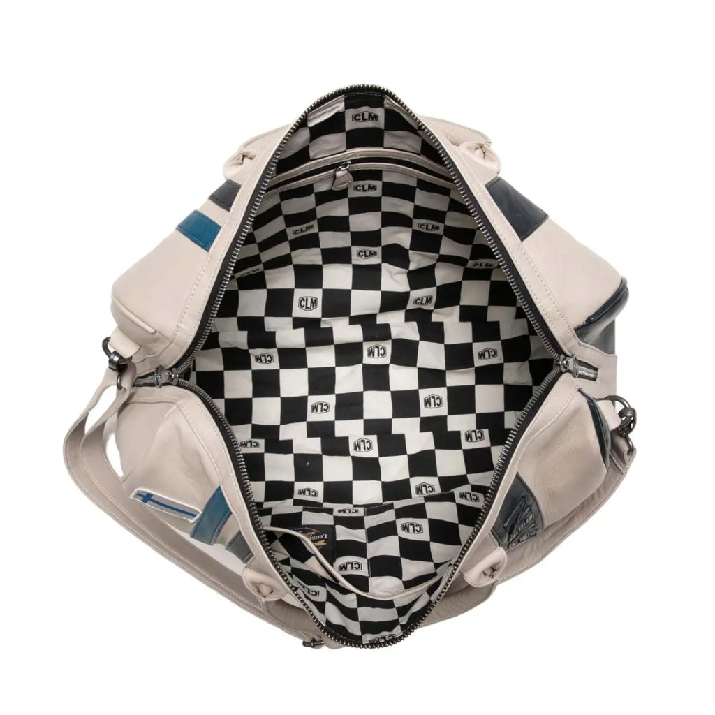 Sac de voyage en cuir Ari Vatanen Pikes Peak 48h Ecru Classic Legend Motors carsandme.com