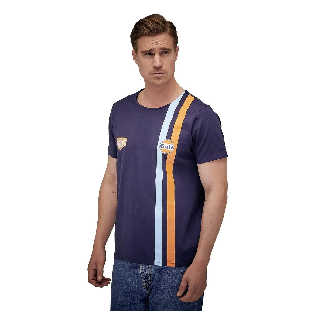 Gulf T-Shirt Manches Courtes Bandes Bleu Marine | Cars and Me