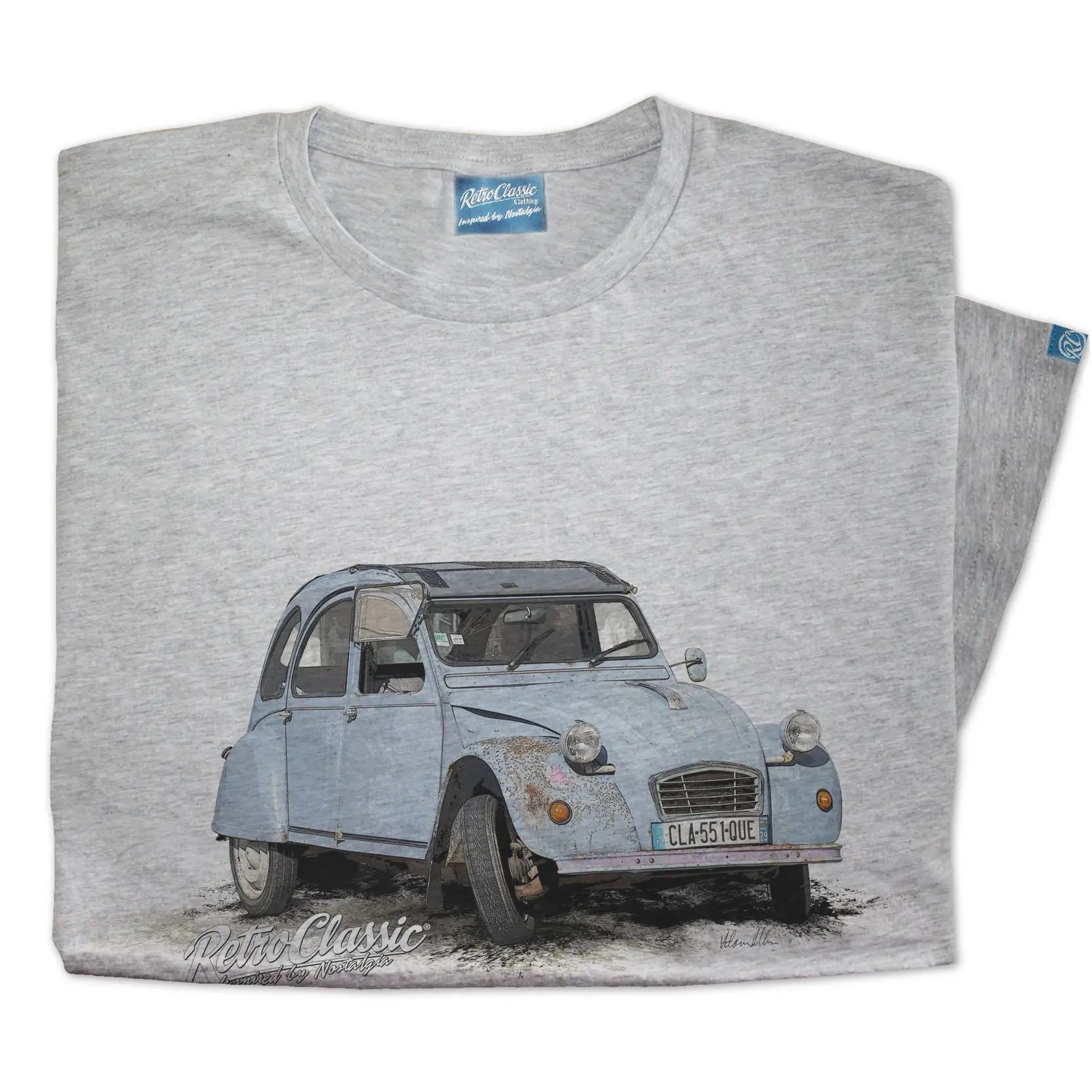 T-shirt Homme Oldtimer 2CV - 100% Coton, Motif Canard Vintage - Taille 3XL Noir