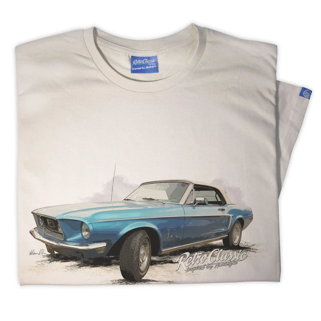T-Shirt Ford Mustang Bleu Cabriolet Retro Classic carsandme.com