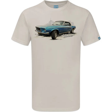 T-Shirt Ford Mustang Bleu Cabriolet Retro Classic carsandme.com