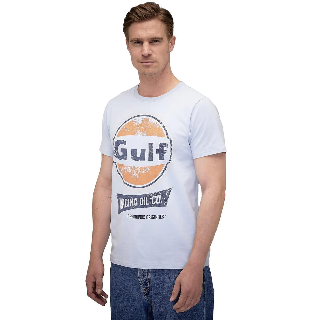 Gulf T-Shirt Manches Courtes Oil Racing Bleu Ciel | Cars and Me