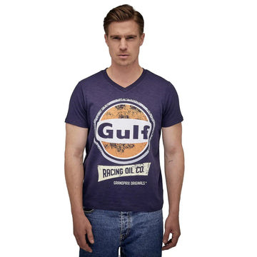Gulf T-Shirt Oil Racing Col V Bleu Marine | Cars and Me