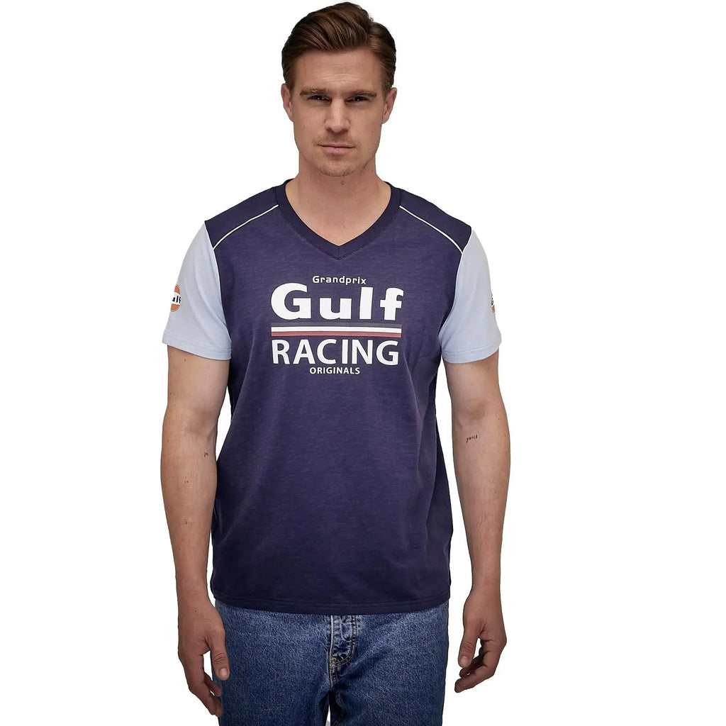 Gulf T-Shirt Manches Courtes Racing Col V Bleu Marine | Cars and Me