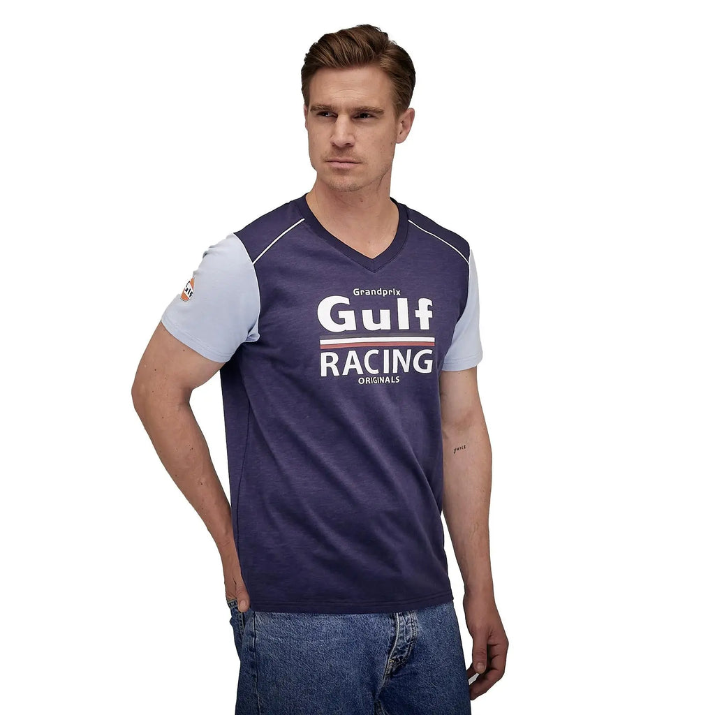 Gulf T-Shirt Manches Courtes Racing Col V Bleu Marine | Cars and Me