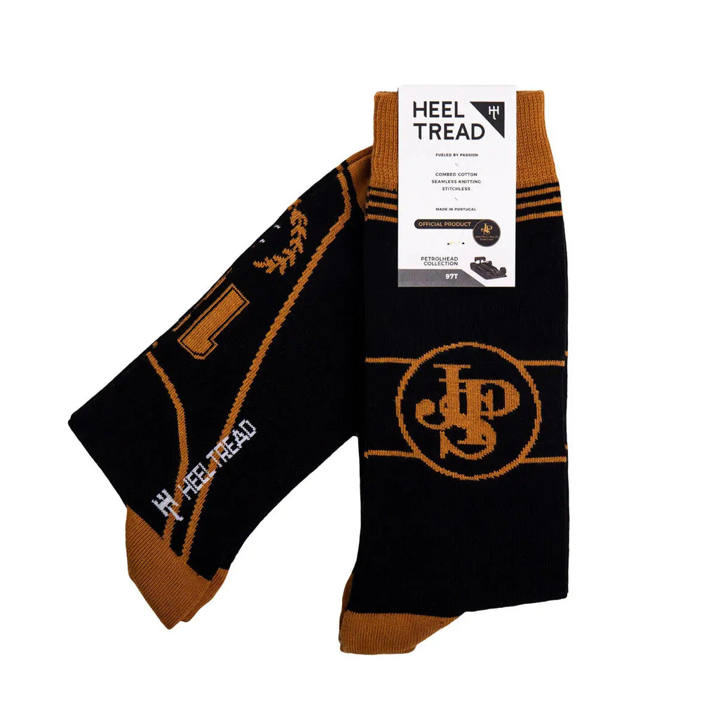 Paire de chaussettes noires Heel Tread aux couleurs de la livrée JPS de la Lotus 97T