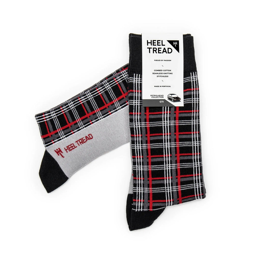 Paire de chaussettes noires Heel Tread aux motifs du tartan écossais de la Golf GTI