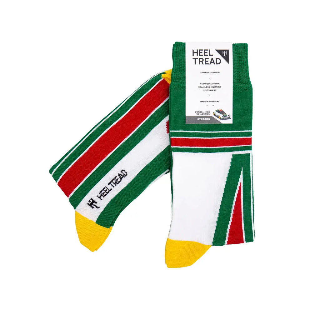 Paire de chaussettes vertes Heel Tread aux couleurs du sponsor Alitalia de la Lancia Stratos HF