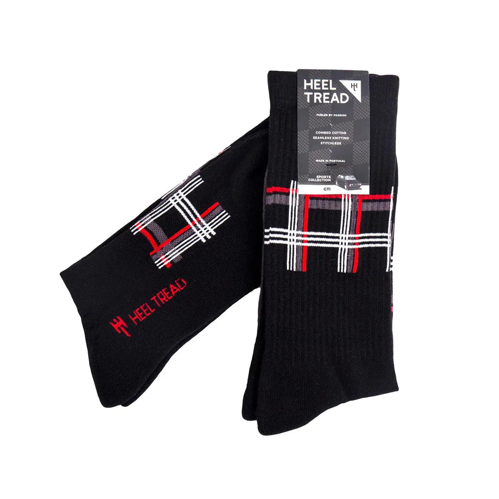 Paire de chaussettes de sport noires Heel Tread aux motifs du tartan écossais de la Golf GTI