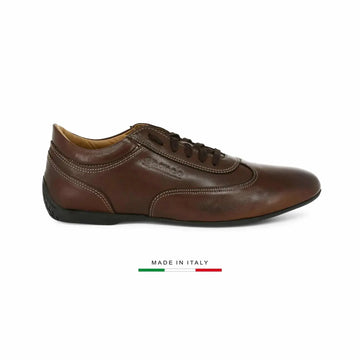 Chaussure Sparco Imola en cuir marron, made in Italy, vue de profil droit
