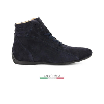 Chaussure montante Sparco Monza en cuir suédé bleu, vue de profil droit