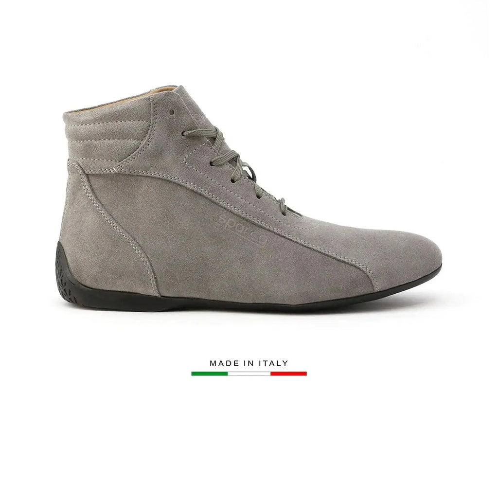 Chaussure montante Sparco Monza en cuir suédé gris, vue de profile droit