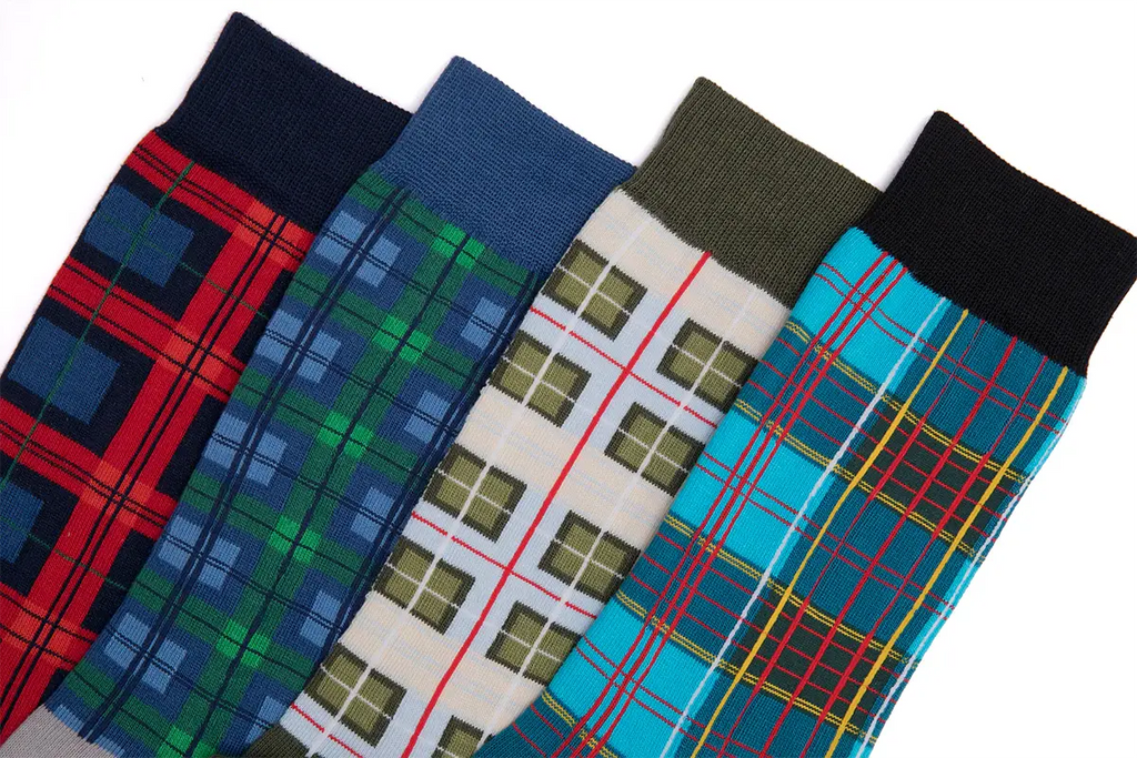  4 chaussettes Heel Tread au couleurs des tartans utilisés pour les selleries