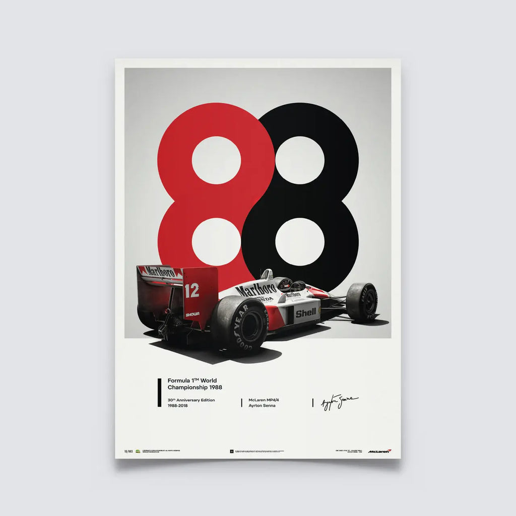 Poster Automobilist représentant la McLaren d'Ayrton Senna champion du monde en 88