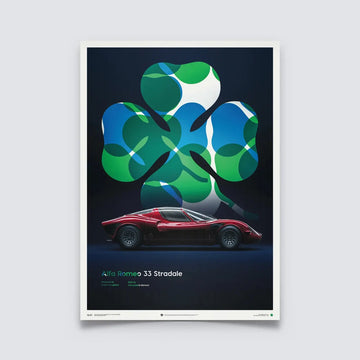 Poster Automobilist Alfa Romeo Stradale Rouge sur fond de logo Quadrifoglio
