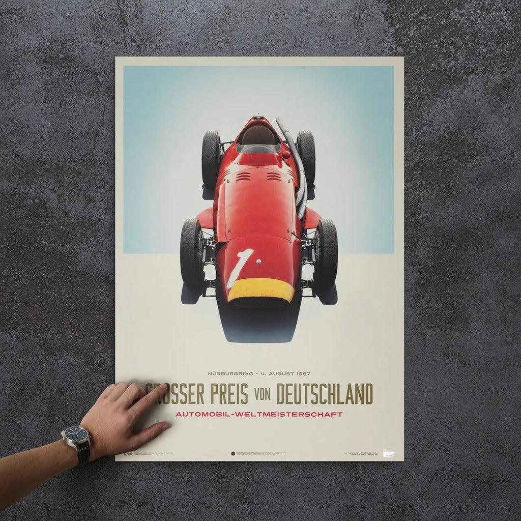 Poster Maserati 250F Juan Manuel Fangio GP d'Allemagne Rouge - Edition limitée