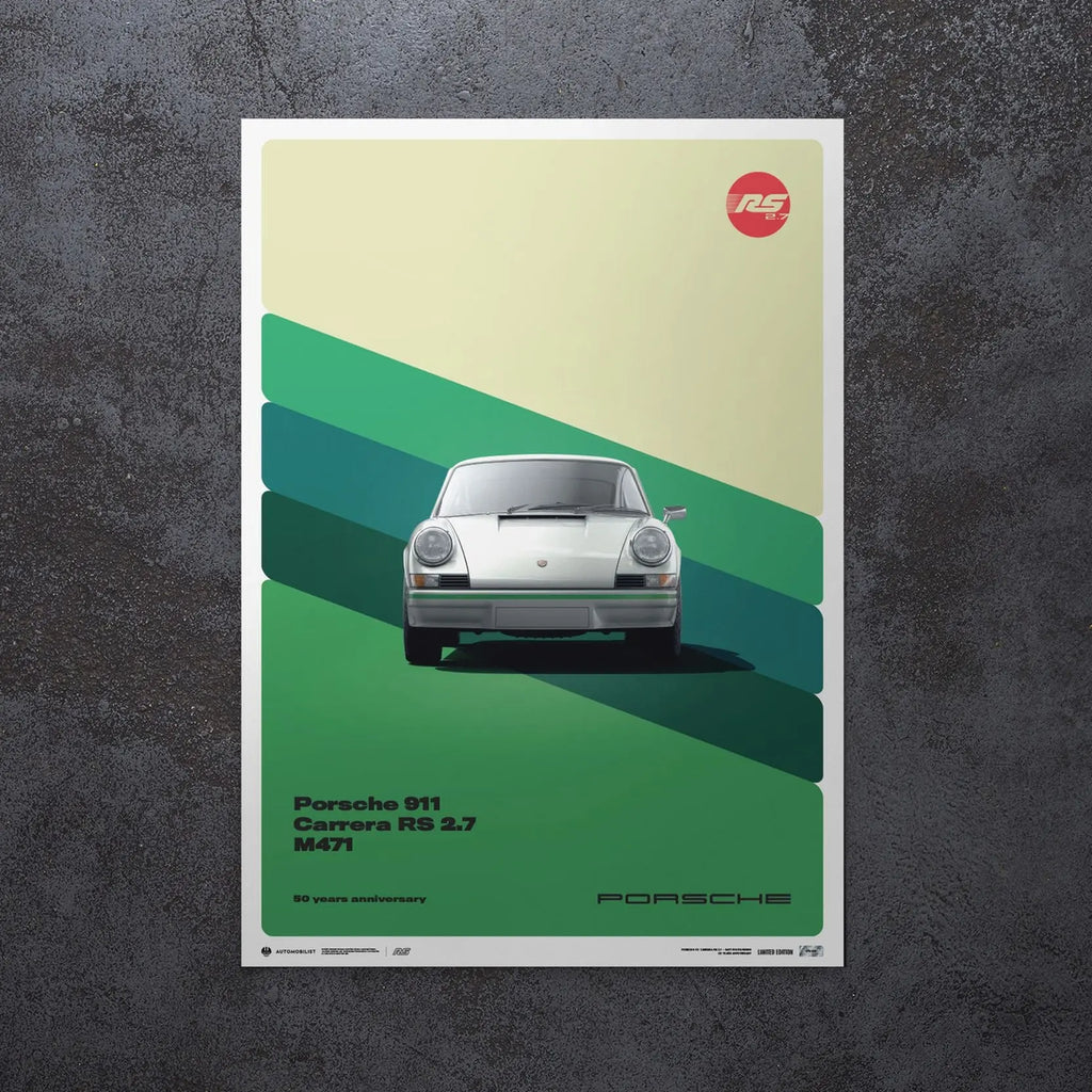 Automobilist Poster Porsche 911 Carrera RS2.7 Blanc 1973 | Cars and Me