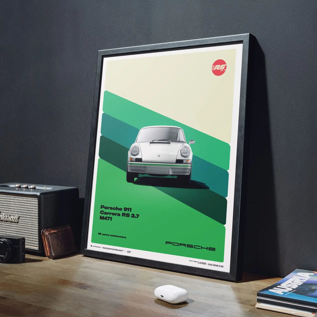 Automobilist Poster Porsche 911 Carrera RS2.7 Blanc 1973 | Cars and Me