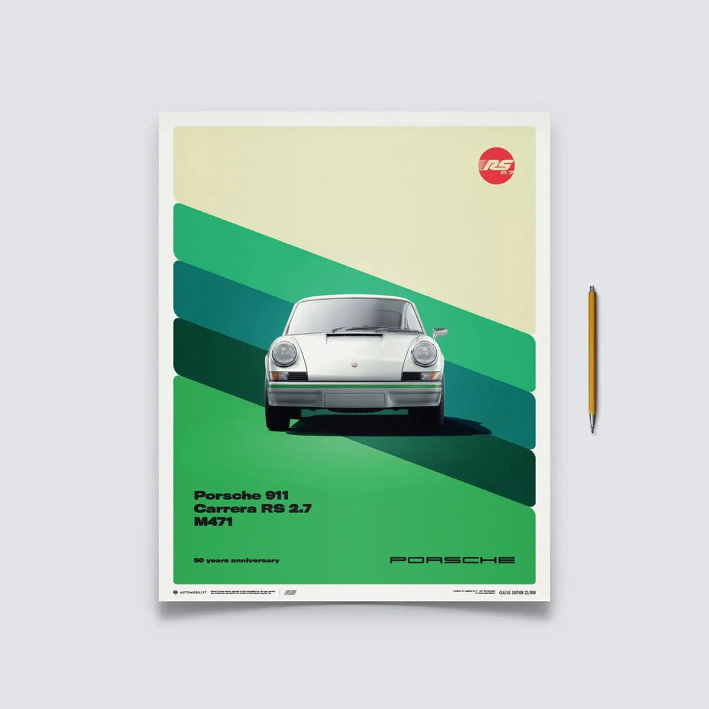Automobilist Poster Porsche 911 Carrera RS2.7 Blanc 1973 | Cars and Me