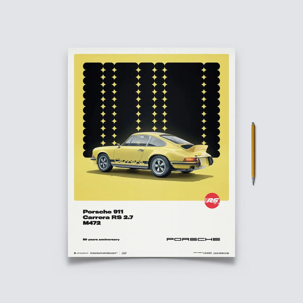 Automobilist Poster Porsche 911 Carrera RS2.7 Jaune 1973 | Cars and Me