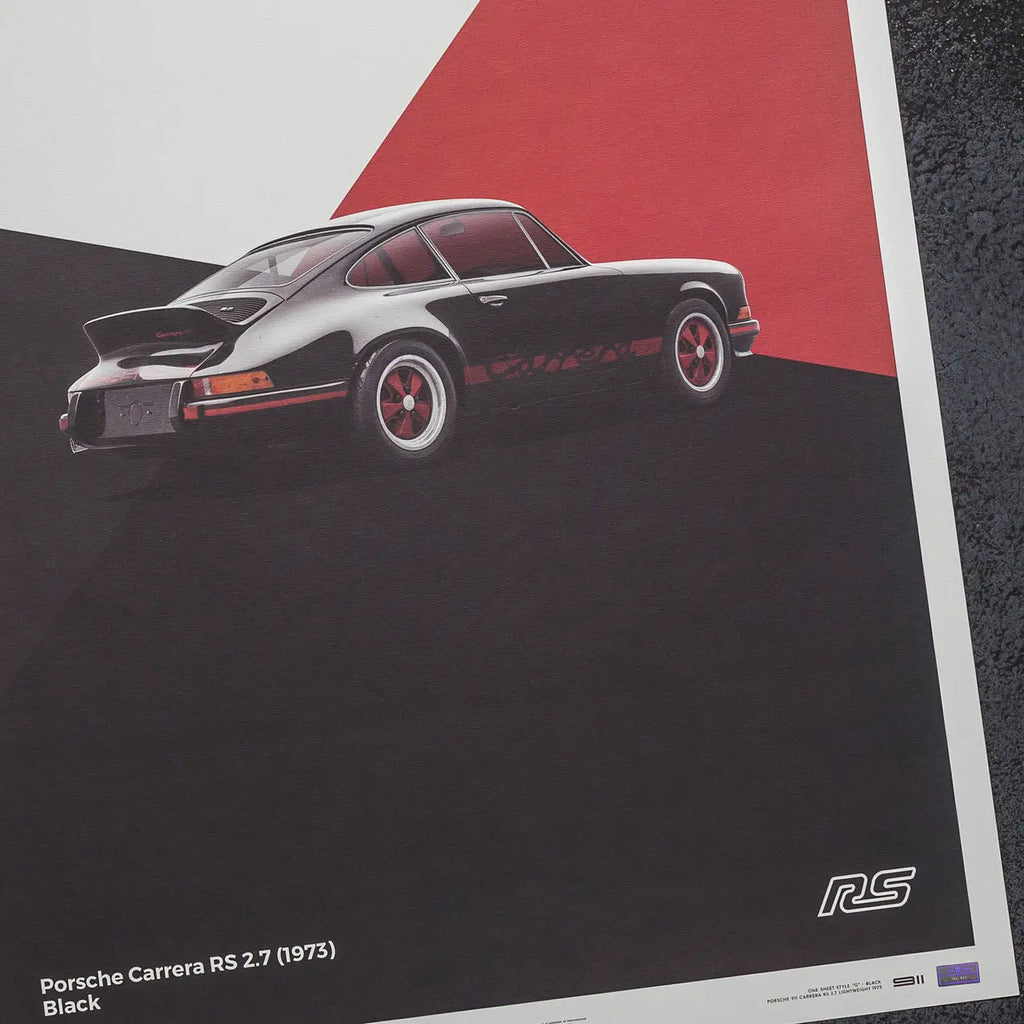 Détail de la Porsche 911 RS noire modélisée en 3D du Poster Automobilist en édition limitée
